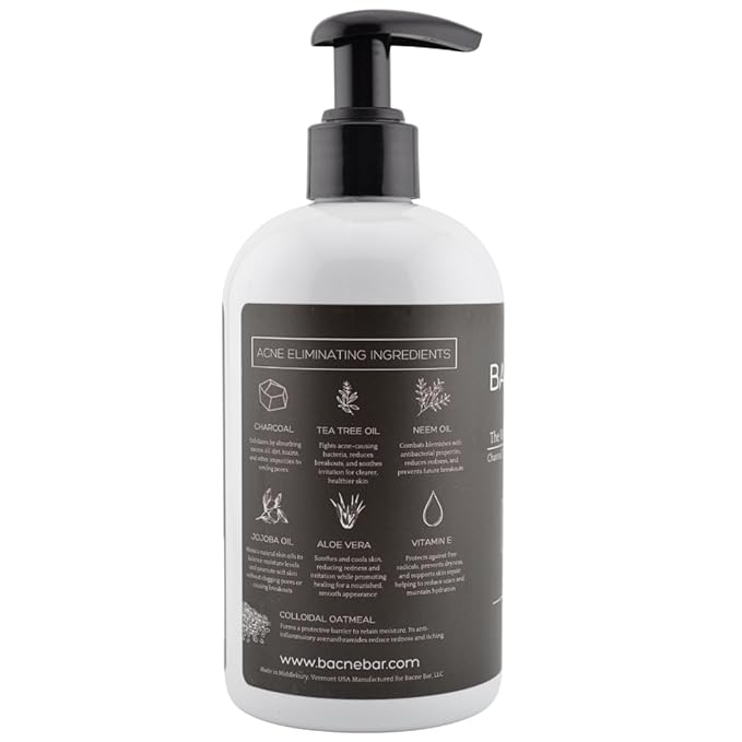 Bacne Wash: All Natural Back Acne Cleanser with Charcoal Jojoba Oil Tea Tree Oil Neem Oil Aloe Vera Colloidal Oatmeal and Vitamin E - Body Acne Wash for All Skin Types