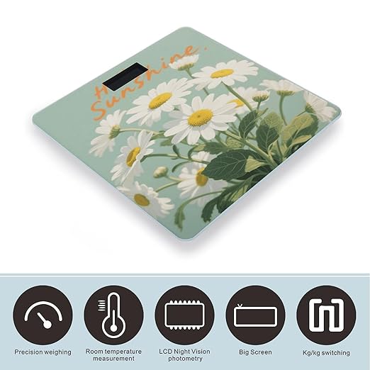 Hello Sunshine Floral Weight Scale Large Digital Bathroom Scales with Bright LED Display Non Slip Digital Scale and Step On Fashion Weighing Machine for Body
