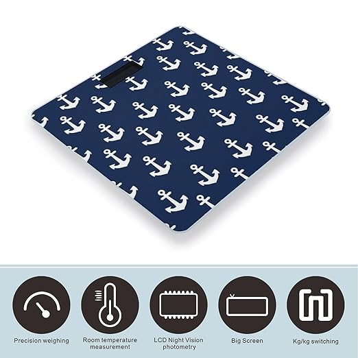 Men's Smart Scale for Body Weight Digital Bathroom Weighing Scale Automatic Switch Energy Saving Scale Navy Nautical Anchor