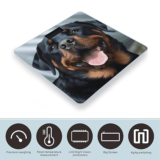 Rottweiler Dogs Tongue Head Scale with LCD Precision Weighing Scales Sturdy Tempered Glass Weight Scales Easy-to-Read Anti-Slip Weight Digital Bathroom Scale for Daily