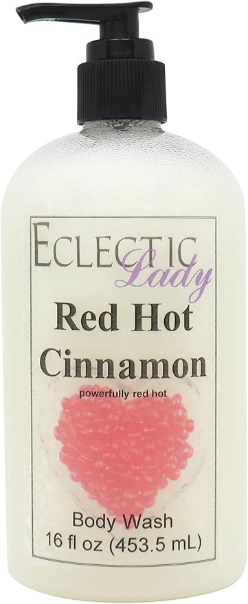 Eclectic Lady Liquid Pearl Body Wash - Red Hot Cinnamon Scent 3-in-1 Use For Bubble Bath Hand Soap &amp Body Wash Phthalate-Free Red Hot Cinnamon Fragrance Handcrafted in USA (16 oz)