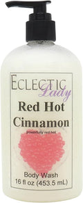 Eclectic Lady Liquid Pearl Body Wash - Red Hot Cinnamon Scent 3-in-1 Use For Bubble Bath Hand Soap &amp Body Wash Phthalate-Free Red Hot Cinnamon Fragrance Handcrafted in USA (16 oz)