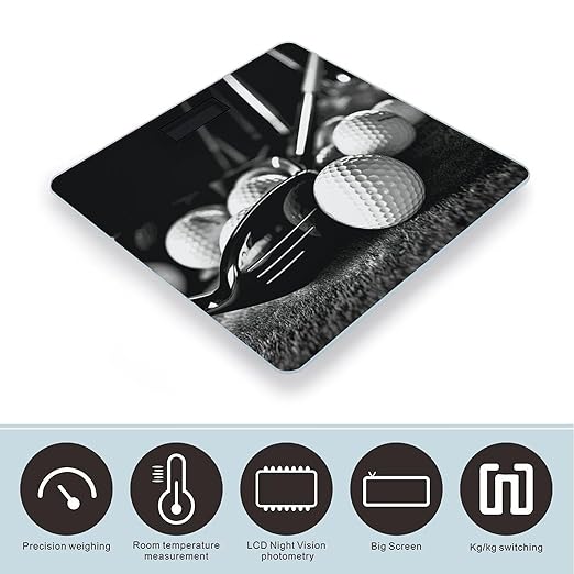 Black and White Golf Scale for Body Weight Sturdy Tempered Glass Weighing Scales with LCD Display Accurate Digital Bathroom Scale Convenient Body Fat Smart Scales 400lb
