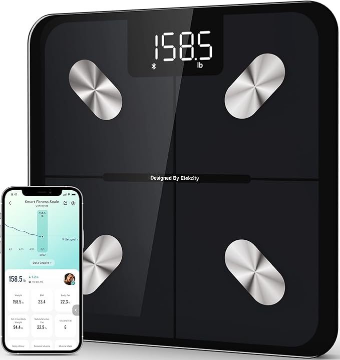 Etekcity Smart Food Nutrition Scale 11 Pounds-Large 304 Stainless Steel &amp Smart Scale for Body Weight Accurate to 0.05lb (0.02kg) Digital Bathroom Weighing Machine 400lb