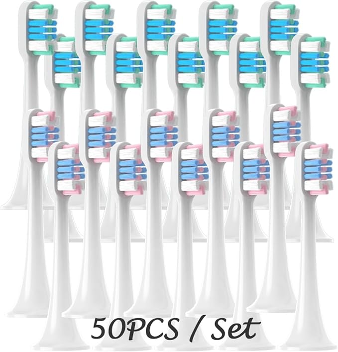 20/50PCS Replacement Brush Heads Compatible for T300/T500/T700 Deep Cleaning Soft Bristle Electric Toothbrush Nozzles(50WhiteBluePink)