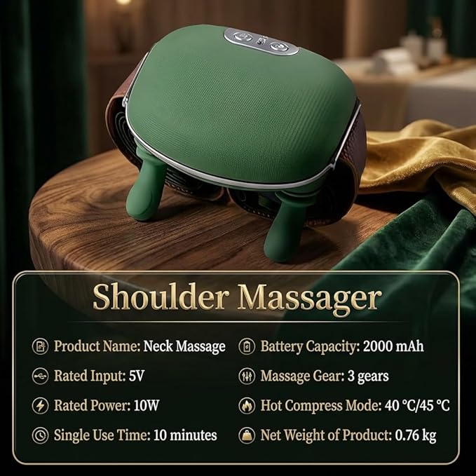 1PC Neck Massager with Heat - Neck and Back Shiatsu Massager for Relieve Fatigue Deep Tissue Portable Neck and Shoulder Massager for Home and Travel Green
