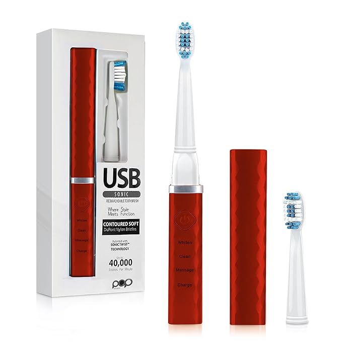 Pop Sonic USB Sonic Toothbrush Charge Anywhere (Red Metallic)