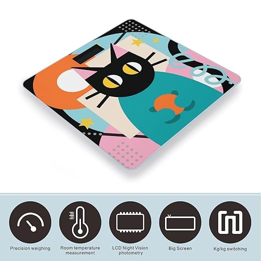 Colorful Cat Art Scale for Body Weight Sturdy Tempered Glass Weighing Scales with LCD Display Accurate Digital Bathroom Scale Convenient Body Fat Smart Scales Easy Read