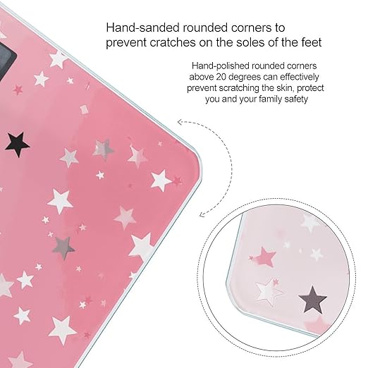 Pink White Stars Scale for Body Weight Anti-Slip Digital Bathroom Scale Sturdy Toughened Glass Weighing Scales High Precision Safe Rounded Corners Smart Scales