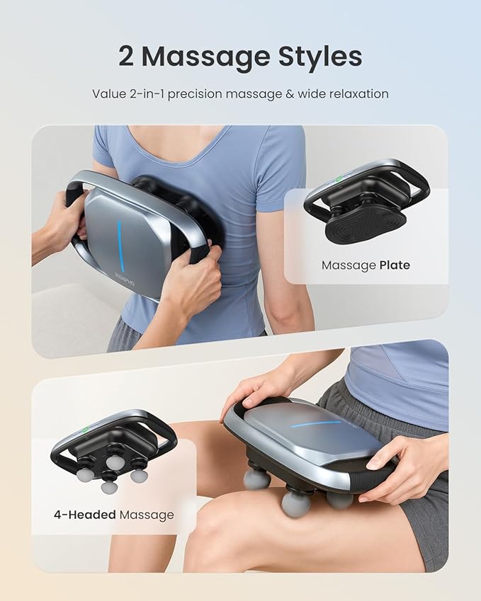 RENPHO Massage Gun Deep Tissue Handheld Neck Massager with Replaceable 4-Head and Plate Muscle Percussion Massage Tool for Neck Back Back Massager for Women Men Quad HSA Approved