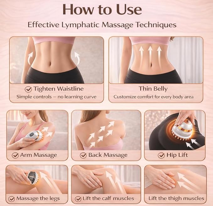 Lymphatic Drainage Massager for At-Home Body Care Sculpting Massage Tool for Legs Arms Belly &amp Back Helps Reduce Stretch Marks &amp Cellulite Smooth Skin &amp Relax Muscles with Heat Vibra
