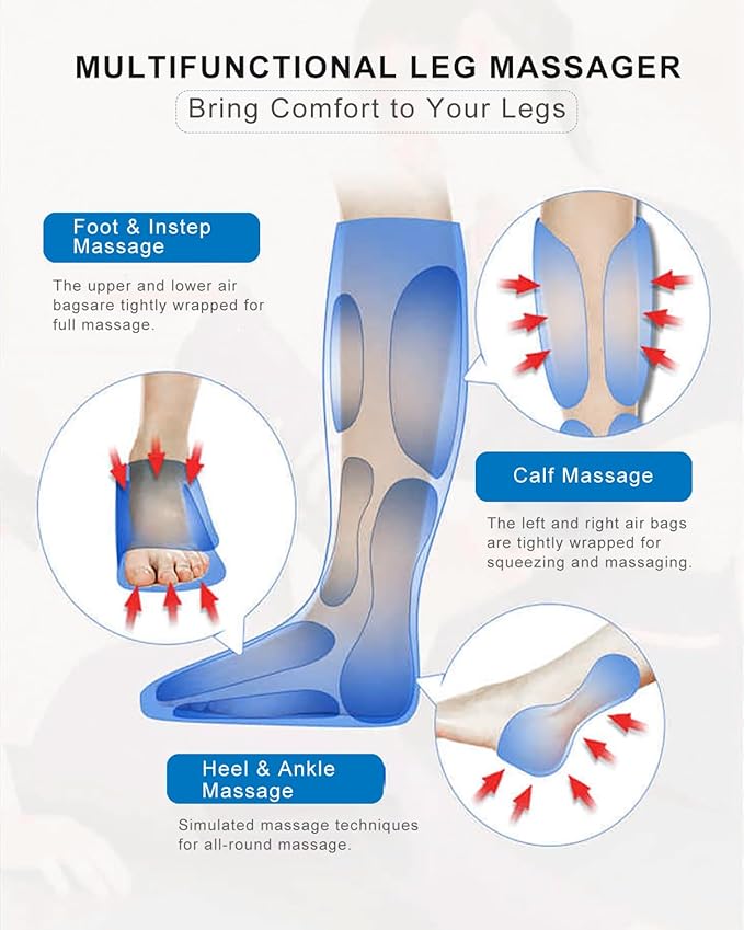 Air Compression Leg Massager with Heat Leg Massager Simulates Kneading and Stroking of Tissues by Using an Inflatable Garment Gifts for Women Men (Black)