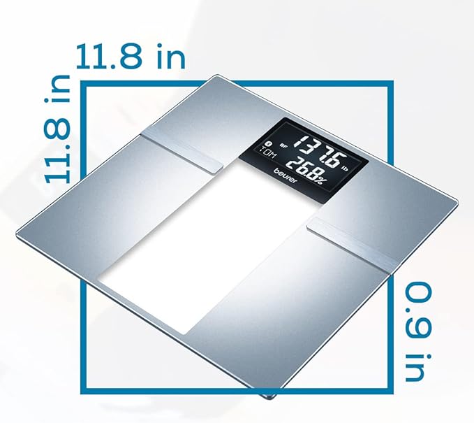 Beurer BF720 Smart Scale for Body Weight Body Fat Body Water &amp More – 400 lb Capacity Bluetooth App Calorie Data User Recognition XL LCD Display Glass Digital Bathroom Scale – Grey