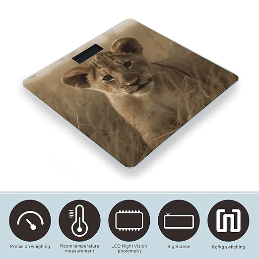 The Waiting Lion Cub Scale for Body Weight Anti-Slip Digital Bathroom Scale Sturdy Toughened Glass Weighing Scales High Precision Safe Rounded Corners Smart Scales