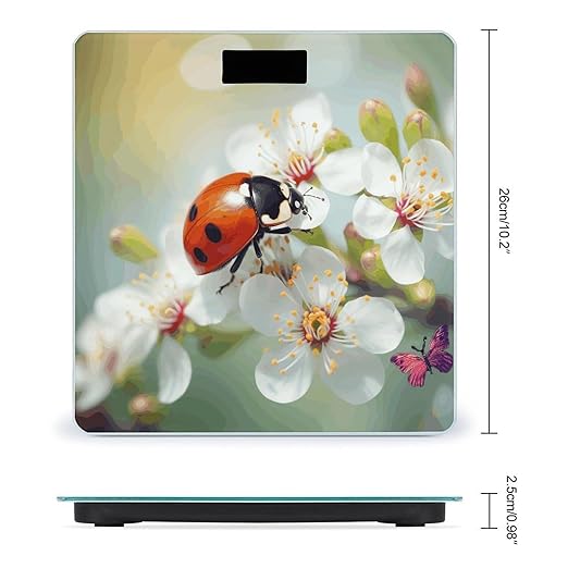 Digital Bathroom Scale for Body Weight Scale with Bright LCD Display High Accuracy Step-On Technology Auto On/Off Butterfly Ladybug Flower Digital Scales 400 Lbs /180kg