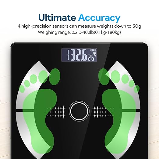 Body Fat Scale Smart Weight Scale Digital Bathroom Scale with Bluetooth functionality Capable of Analyzing Body Fat Muscle Mass Water Content and Bone Mass.