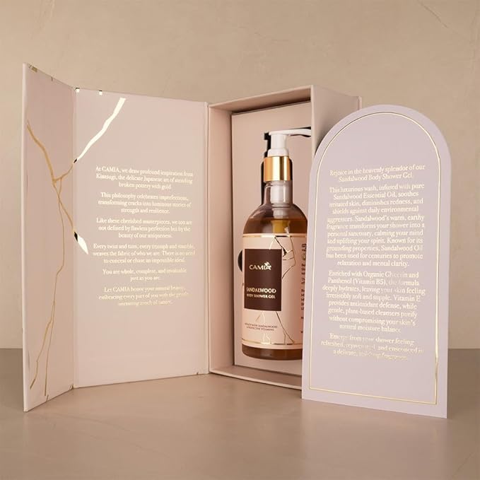 CAM_IA Sandalwood Body Shower Gel | A Luxurious Blend of Sandalwood Oil Glycerine &amp Vitamin E That Soothes Hydrates and Restores Skin with its Gentle Calming Lather | 250 ML
