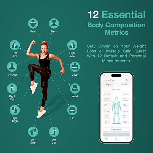 Smart Body Weight Scale &amp Digital Body Measuring Tape Set – Bluetooth Body Composition Analyzer Smart Tape Measure with App BMI Body Fat Muscle Mass 400lb Digital Bathroom Scale