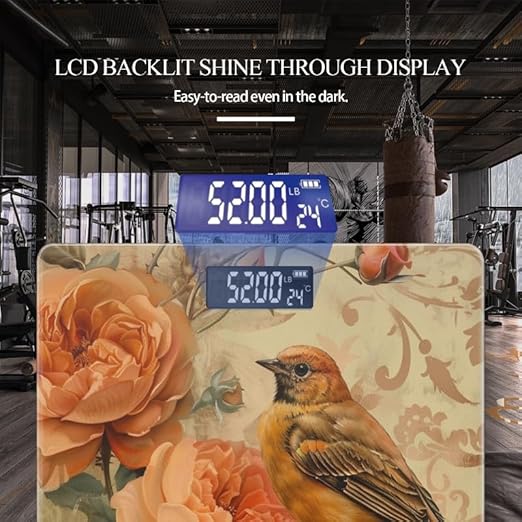 Digital Scale for Body Weight Highly Precision Bathroom Weight Scale 400 lbs with Backlit Display Personalized Scale for Home-Bird Perched On Top of Roses with Orange and Brown Pattern