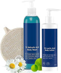 RG 1% Salicylic Acid Bodywash 375 mL with Loofah &amp 5% Lactic Acid Lotion 200 mL for Women | Helps to Prevent Body Acne Cleanses Skin &amp Nourishes Skin | Paraben and SLS Free