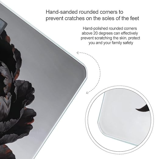 Black Peony Smart Scale for Body Weight Digital Bathroom Scale Toughened Glass Weight Scale with Large LCD Backlight Display High Precision Scales Weighing Machine