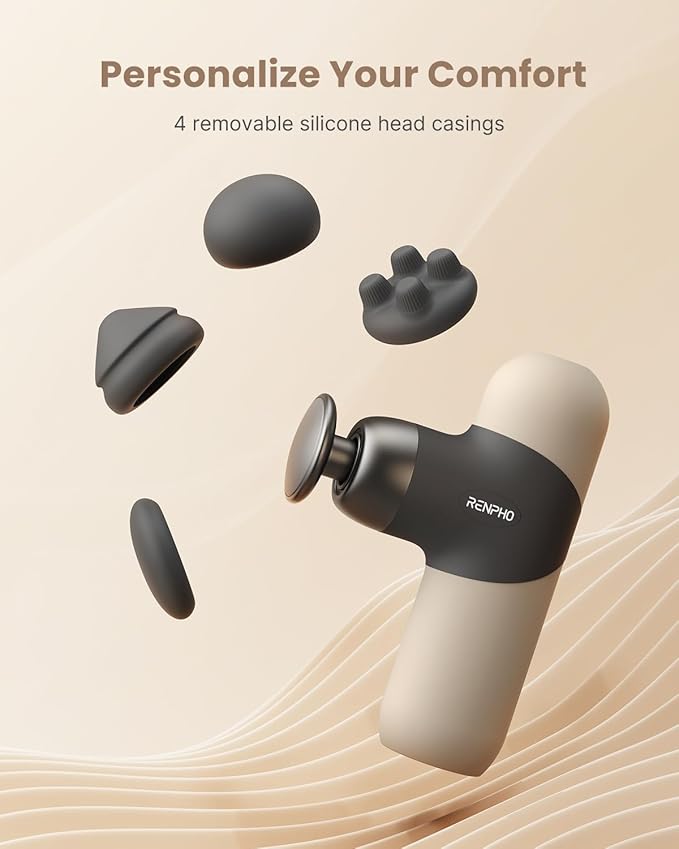 RENPHO Mini Thermal Massage Gun with Heat Portable Deep Tissue Percussion Massager with 4 Heads for Neck &amp Back Comfort Ultra-Quiet Operation for Home Office &amp Travel Includes Compact Carr
