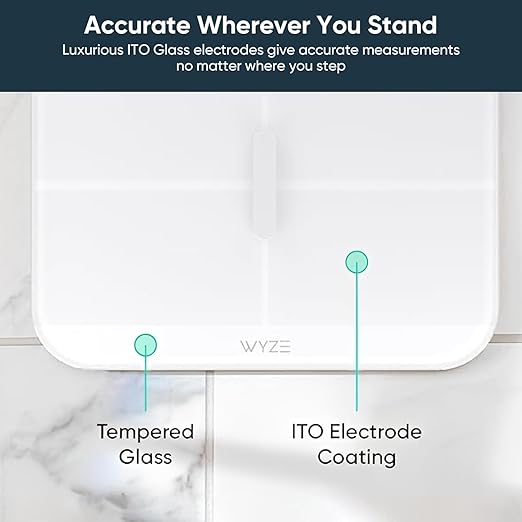 Wyze Smart Scale X - Digital Bathroom Scale for Body Weight BMI Body Fat Muscle Mass Heart Rate Monitor | ITO Glass &amp LED Backlight | Batteries Included 400 lbs (White)