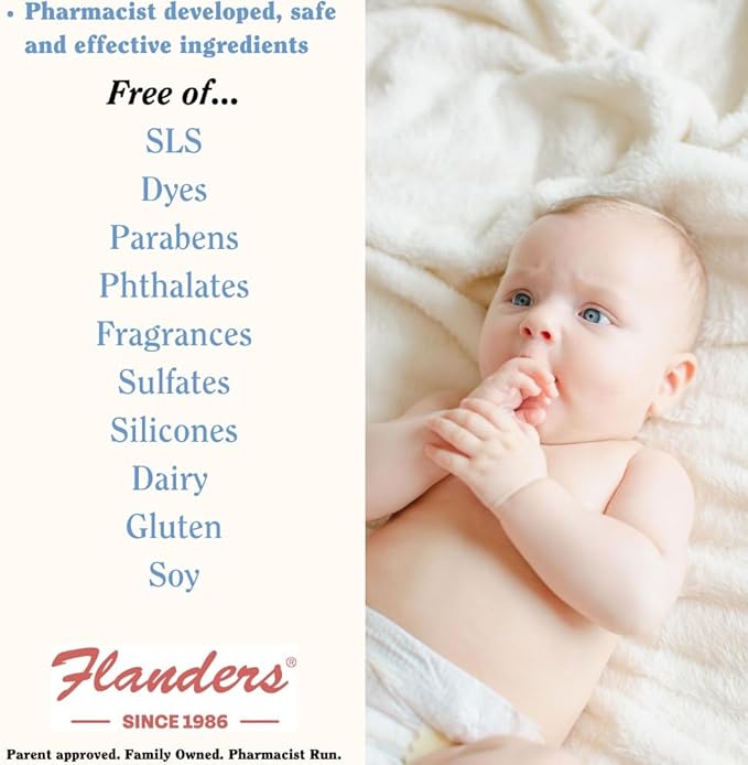Flanders 3in1 Baby Bubble Bath Shampoo &amp Body Wash 15oz Bottles with Pump | Tear-Free Hypoallergenic Cleanser with Jojoba Coconut &amp Argan Oil Fragrance Free for Sensitive Skin 2 Pack (30o