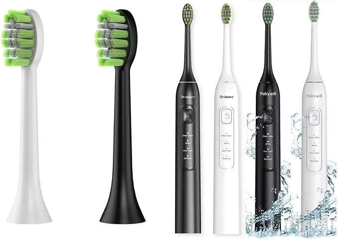 Compatible for Fairywill FW-Y05 DrYadent YD05 Jeenk JK-Y05 Electric Toothbrush Heads Replacement Soft Bristles Nozzles(4pcs Black)