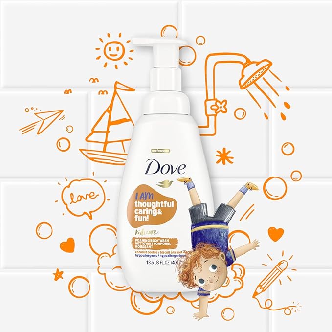 Dove Foaming Body Wash 4 Count For Kids Coconut Cookie Sulfate-Free Skin Care 13.5 Fl Oz
