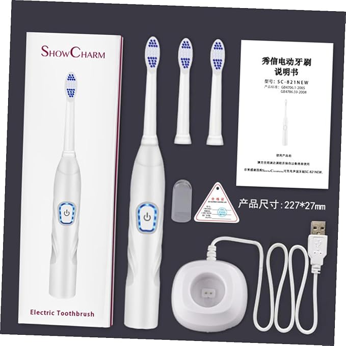 SUPVOX Electric Toothbrush USB Charging Vibration Sonic Bristle Toothbrush Set for Home Use Waterproof White