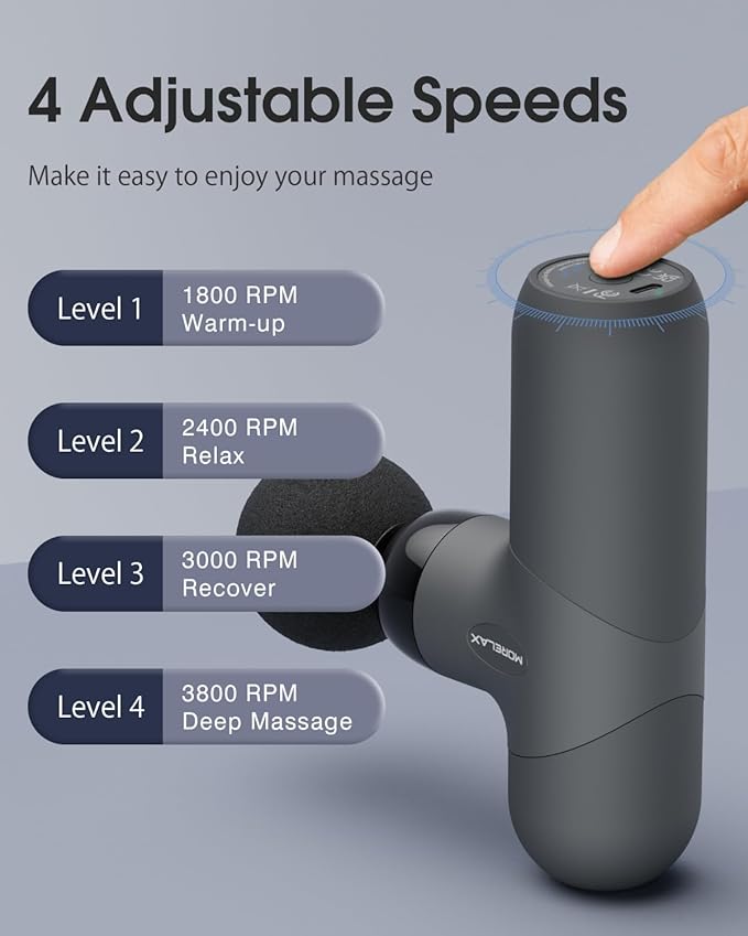 Morelax Mini Massage Gun Percussion Muscle Massager for Back Pain Relief Compact Sports Travel Massage Gun with 6 Massage Heads 4 Speeds Gift for Her Home Athletes