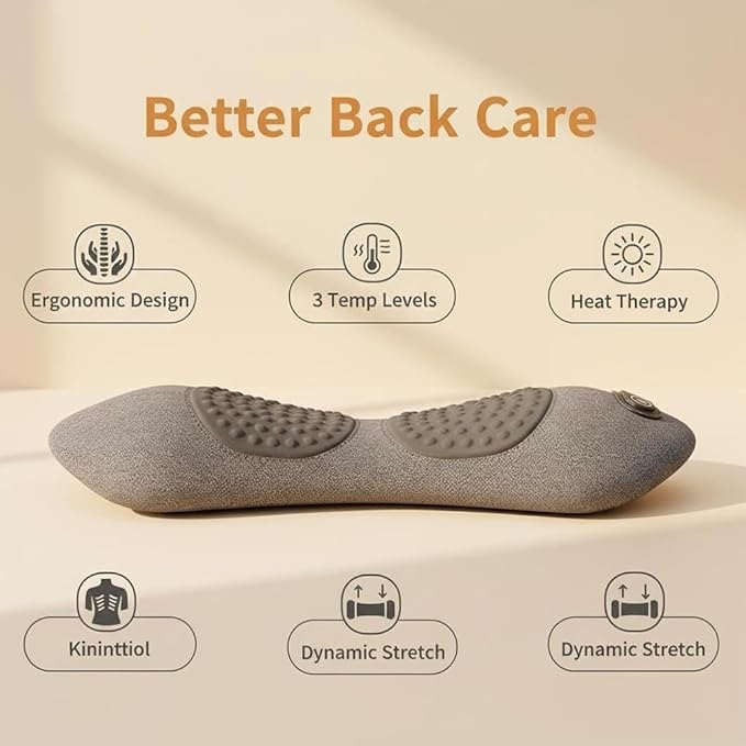 3-in-1 Electric Back Massager with Vibration &amp Traction: Smooth Spine Triple Fusion Back Massager Pillow - Stress Relief for Home Office and Travel (Dark Gray)