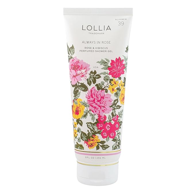 LOLLIA Always in Rose Shower Gel 8 fl. oz. – Rose &amp Hibiscus – Scented Shower Gel Body Wash Shea Butter Body Wash Bath Wash for Women Beautiful Shower Gel Moisturizing Body Wash