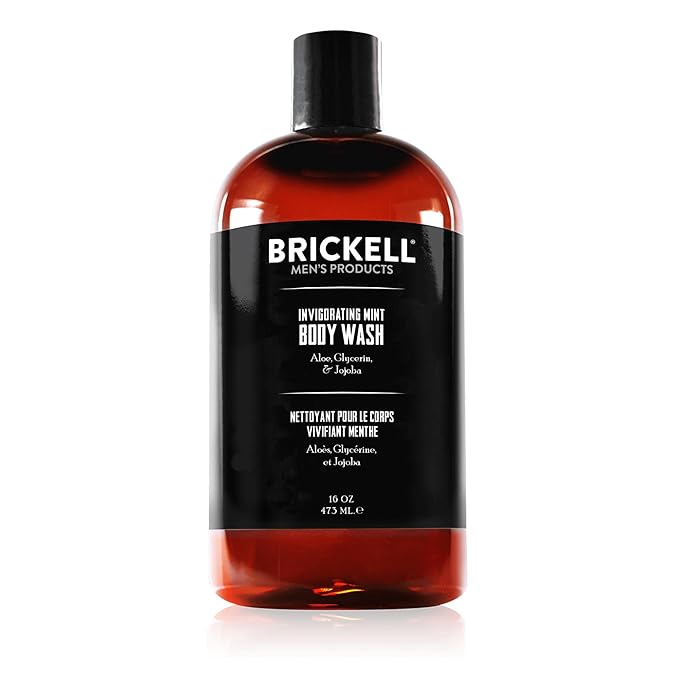 Brickell Men's Invigorating Mint Body Wash for Men Natural and Organic Deep Cleaning Shower Gel with Aloe Glycerin and Jojoba Sulfate Free 16 Ounce Scented