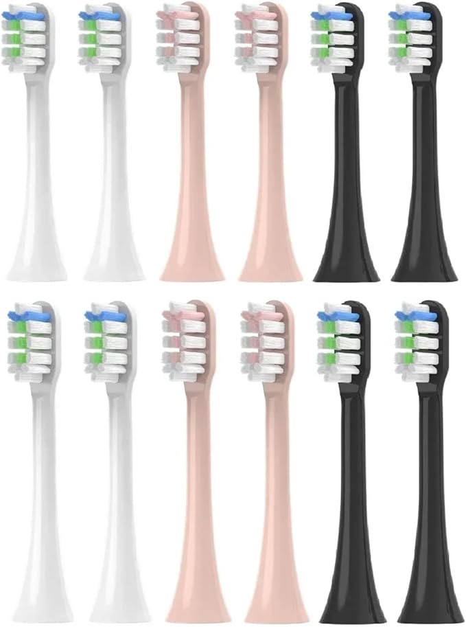 12PCS Replacement Brush HeadsCompatible for V1/X1/X3/X5/X3U/X3PRO/v1/v2 Sonic Electric Toothbrush Sof(3 Color)