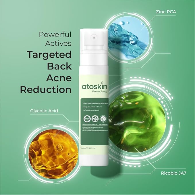Atoskin Derma Shower + Derma Spray Set – Herbal Body Wash &amp Exfoliating Mist for Oily Acne-Prone Skin | With Glycolic Acid Zinc PCA &amp 7 Herbal Extracts (12.8 oz)