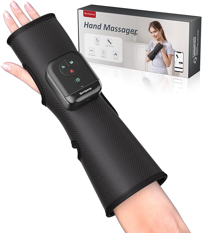 Comfytemp Air Compression Therapy Device K1063 Portable Hand and Wrist Massager for Circulation and Pain Relief Cordless Forearm Massage Sleeve with Heat Ideal for Men Women Seniors