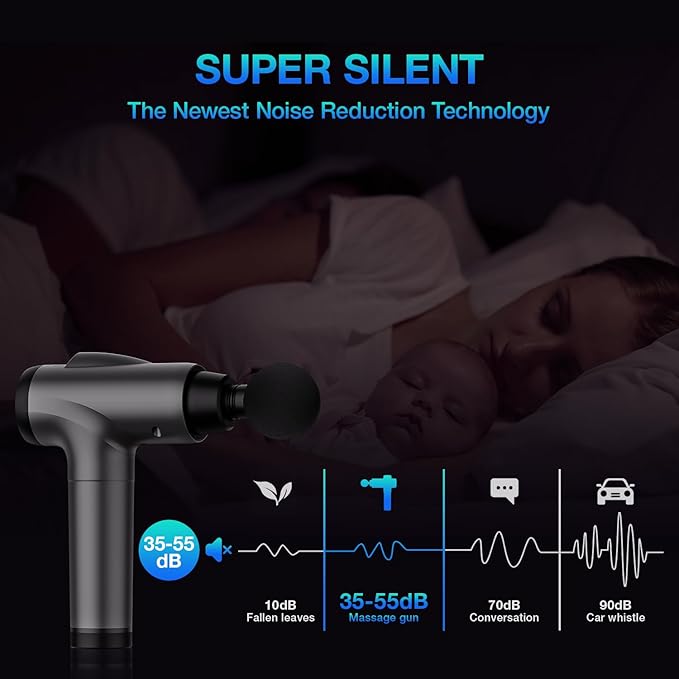 Massage Gun Deep Tissue Handheld Electric Muscle Massager High Intensity Percussion Massage Device for Pain Relief with 9 Attachments &amp 30 Speed(Grey)