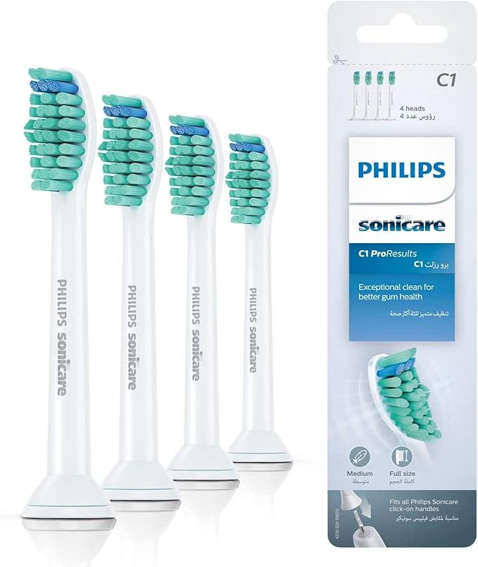 Philips Genuine Sonicare ProResults Replacement Toothbrush Heads 4-Pack White Standard Sonic Toothbrush Heads Model HX6014/07 – Effective Plaque Removal and Comfort