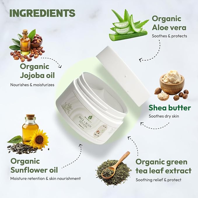 Vegan Body Wash &amp Face + Body Moisturizing Cream – Organic Aloe &amp Shea Non-Toxic Fragrance Free Sensitive Skin Made in USA