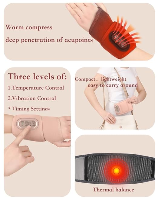 Cordless Heating Wrist Pad Wrap for Arthritis and Carpal Tunnel Rechargeable 3000mAh battery 2-Hour Usage Heated Wrist Wrap Massager for ArthritisRelieve ankle painTherapy Brace for Wrist to Woman