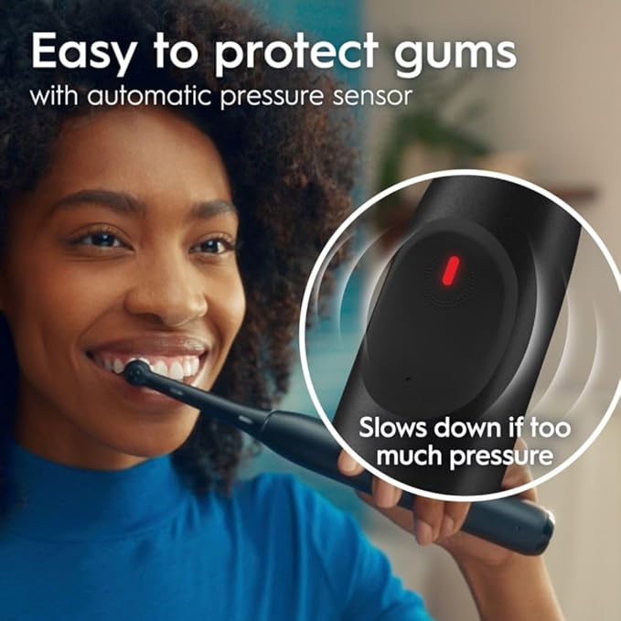 Oral-B Rechargeable Electric Toothbrush iO2 Starter Kit 3 Cleaning Modes Automatic Pressure Sensor to Protect Gums 2 Brush Heads Night Black