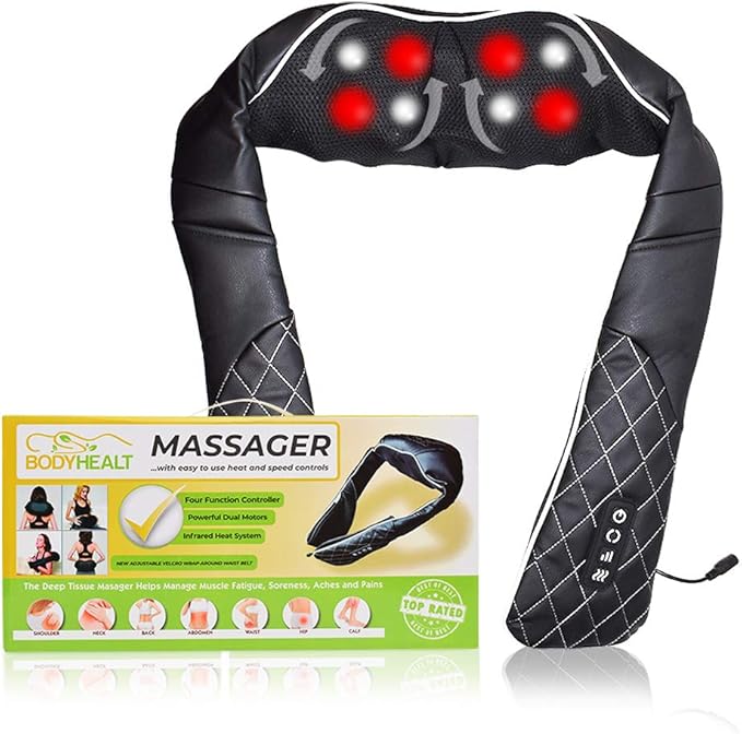 Shiatsu Neck Massager for Pain Relief Deep Tissue with Heat 3D Kneading Massage Pillow Back Shoulder Massagerfor Body Muscle Plug-in Use for Home Office Car Gifts for Mom Dad Him Her