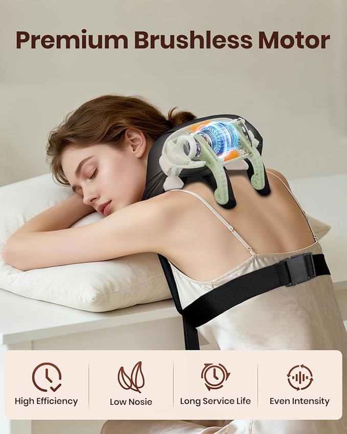 Brushless Neck Massager with Heat Cordless 6D Neck Massager for Pain Relief Deep Tissue Neck and Shoulder Massager with 3 Speeds Ideal Gift for Friends Family