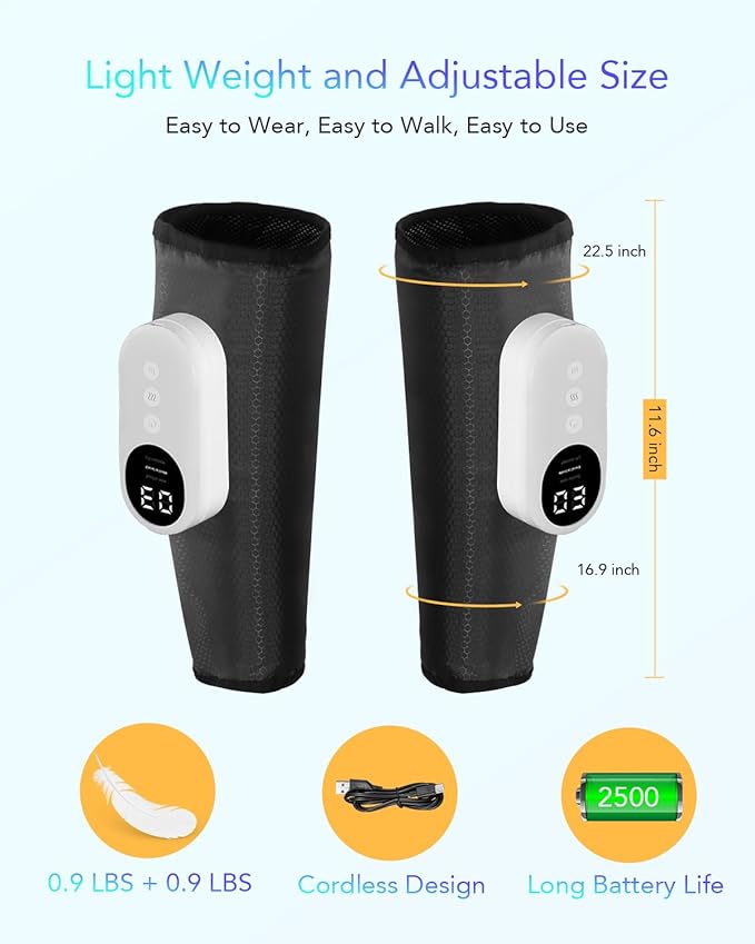 Calf Air Compression Massager for Circulation and Pain Relief Leg Massager with Heat Relieve Fatigue Help for Edema and Varicose Veins Gifts (Calf: Within 22.5 inches)