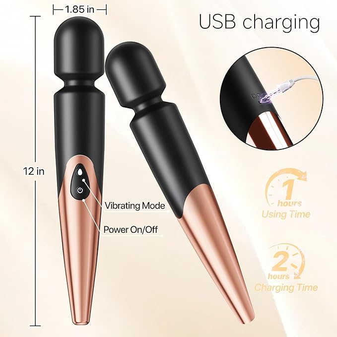 MOOLIGIRL Personal Massagers Woman 12-Inch Wireless Massager with 3 Speeds 7 Modes IPX6 Waterproof USB Rechargeable Ultra-Quiet Handheld for Muscle Relaxation &amp Self-Care (Black)