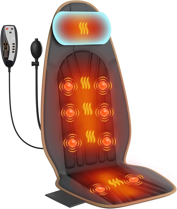 SLOTHMORE Back Massager for Chair Heated Seat Cushion Massager with Neck Traction Vibration Massage Pad for Full Body Massage for Office Chair Home Use