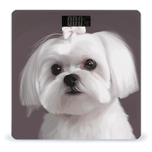 Lovely Maltese Dog Weight Scale Digital Electronic Scales Bathroom Scale Larg LCD Backlight Display High Precision MeasurementsTempered Glass