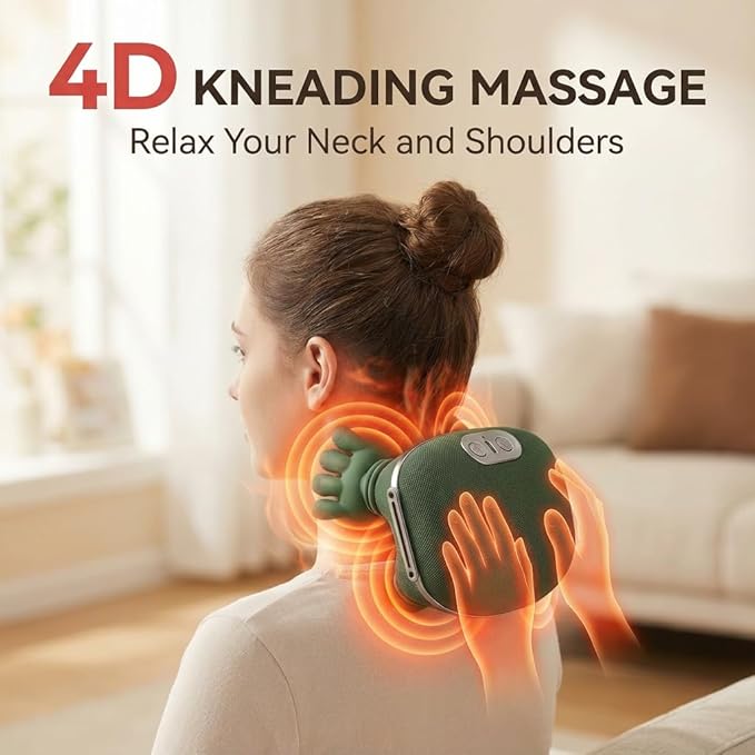 Neck Massager with Heat Shiatsu Neck and Back Massager with 4D Kneading for Shoulder and Cervical Pain Relax Muscle Tension Portable and Rechargeable for Home or Office Green